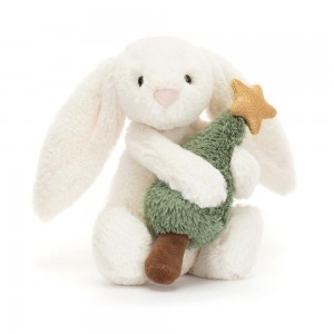 Conejo Jellycat Bashful Bunny with Christmas Tree 7.1in x 3.5in x 3.1in Blancas Costa Rica | 40168-YDHL
