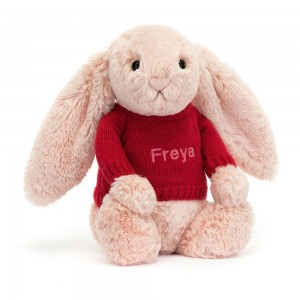 Jerséis Jellycat Bashful Blush Bunny with Personalised Jumper 31cm x 12cm x 9cm Rosas Costa Rica | 28417-GNOY