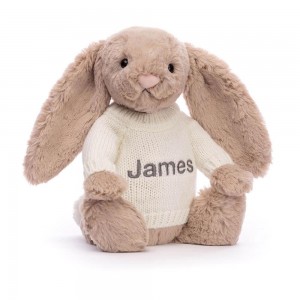 Jerséis Jellycat Bashful Bunny with Personalised Cream Jumper 31cm x 12cm x 9cm Beige Costa Rica | 81437-GUSV