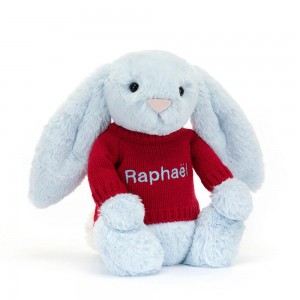 Jerséis Jellycat Bashful Bunny with Personalised Jumper 31cm x 12cm x 9cm Azules Costa Rica | 36781-DKPY