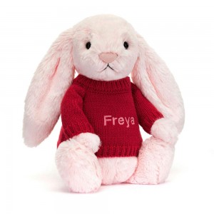Jerséis Jellycat Bashful Bunny with Personalised Jumper 31cm x 12cm x 9cm Rosas Costa Rica | 63720-LPSJ