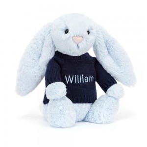 Jerséis Jellycat Bashful Bunny with Personalised Navy Jumper 31cm x 12cm x 9cm Azules Costa Rica | 13596-THNJ