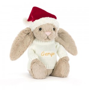 Jerséis Jellycat Bashful Christmas Bunny with Personalised Cream Jumper 31cm x 12cm x 9cm Beige Costa Rica | 03971-QUMC