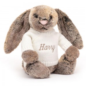 Jerséis Jellycat Bashful Cottontail Bunny with Personalised Cream Jumper 31cm x 12cm x 9cm Marrones Costa Rica | 03195-WDZM