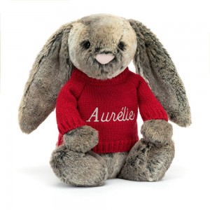 Jerséis Jellycat Bashful Cottontail Bunny with Personalised Jumper 31cm x 12cm x 9cm Marrones Costa Rica | 20516-XWTU
