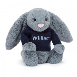 Jerséis Jellycat Bashful Dusky Bunny with Personalised Navy Jumper 31cm x 12cm x 9cm Azules Costa Rica | 71492-HIKR