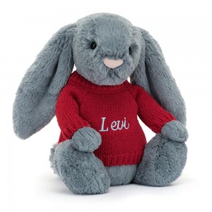 Jerséis Jellycat Bashful Dusky Bunny with Personalised Jumper 31cm x 12cm x 9cm Azules Costa Rica | 28364-HXTF