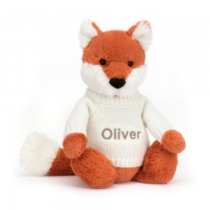 Jerséis Jellycat Bashful Fox Cub with Personalised Cream Jumper 31cm x 12cm x 9cm Naranjas Costa Rica | 92487-KRGU