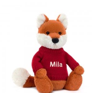 Jerséis Jellycat Bashful Fox Cub with Personalised Jumper 31cm x 12cm x 9cm Naranjas Costa Rica | 92571-KVOR