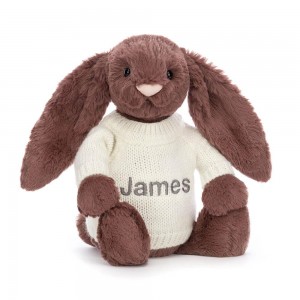 Jerséis Jellycat Bashful Fudge Bunny with Personalised Cream Jumper 31cm x 12cm x 9cm Marrones Costa Rica | 31489-XCHA