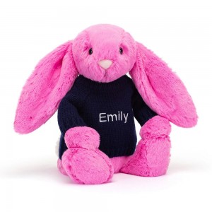 Jerséis Jellycat Bashful Hot Bunny with Personalised Navy Jumper 31cm x 12cm x 9cm Rosas Costa Rica | 89314-MTAJ