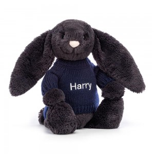 Jerséis Jellycat Bashful Inky Bunny with Personalised Navy Jumper 31cm x 12cm x 9cm Negras Costa Rica | 87519-MHQI