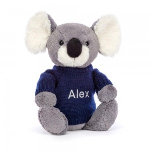 Jerséis Jellycat Bashful Koala with Personalised Navy Jumper 31cm x 12cm x 9cm Gris Costa Rica | 13948-YMWS