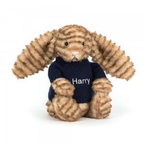 Jerséis Jellycat Bashful Luxe Bunny Juniper with Personalised Navy Jumper 31cm x 12cm x 9cm Marrones Costa Rica | 57824-CDLR