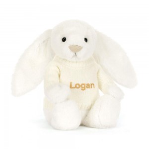 Jerséis Jellycat Bashful Luxe Bunny Luna with Personalised Cream Jumper 31cm x 12cm x 9cm Blancas Costa Rica | 93548-FTYV