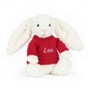 Jerséis Jellycat Bashful Luxe Bunny Nimbus with Personalised Jumper 31cm x 12cm x 9cm Blancas Costa Rica | 25139-GZYD