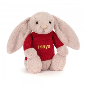 Jerséis Jellycat Bashful Luxe Bunny Rosa with Personalised Jumper 31cm x 12cm x 9cm Rosas Costa Rica | 75680-YNDR