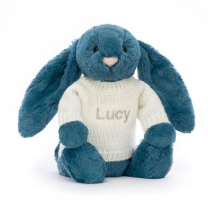 Jerséis Jellycat Bashful Mineral Bunny with Personalised Cream Jumper 31cm x 12cm x 9cm Azules Costa Rica | 80562-TFVX