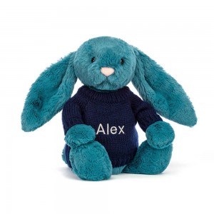 Jerséis Jellycat Bashful Mineral Bunny with Personalised Navy Jumper 31cm x 12cm x 9cm Azules Costa Rica | 14035-JIER