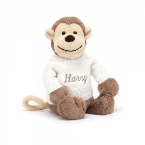 Jerséis Jellycat Bashful Monkey with Personalised Cream Jumper 31cm x 12cm x 9cm Marrones Costa Rica | 15203-MVKL