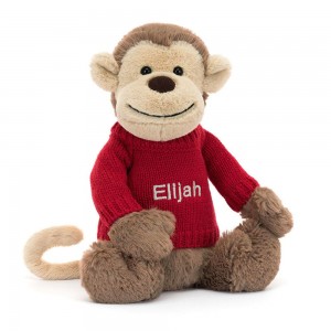 Jerséis Jellycat Bashful Monkey with Personalised Jumper 31cm x 12cm x 9cm Marrones Costa Rica | 69523-GRXL