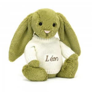 Jerséis Jellycat Bashful Moss Bunny with Personalised Cream Jumper 31cm x 12cm x 9cm Verde Costa Rica | 96582-PYJR