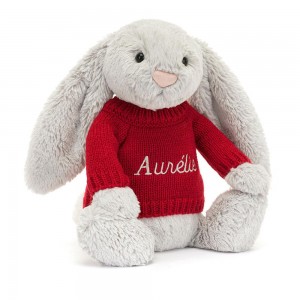 Jerséis Jellycat Bashful Silver Bunny with Personalised Jumper 31cm x 12cm x 9cm Gris Costa Rica | 73461-CNGF
