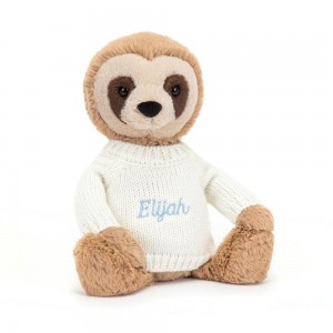 Jerséis Jellycat Bashful Sloth with Personalised Cream Jumper 28cm x 10cm x 7cm Beige Costa Rica | 72931-SVYA