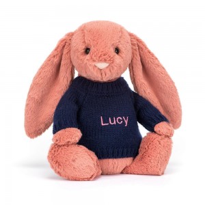 Jerséis Jellycat Bashful Sorrel Bunny with Personalised Navy Jumper 31cm x 12cm x 9cm Naranjas Costa Rica | 09618-YNVS