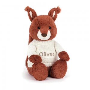 Jerséis Jellycat Bashful Squirrel with Personalised Cream Jumper 31cm x 12cm x 9cm Rojas Costa Rica | 19068-TNAQ