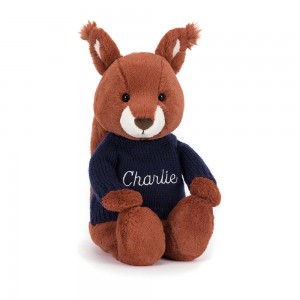 Jerséis Jellycat Bashful Squirrel with Personalised Navy Jumper 31cm x 12cm x 9cm Rojas Costa Rica | 53691-JLZQ