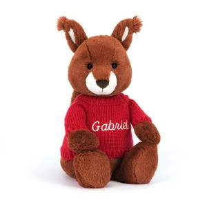 Jerséis Jellycat Bashful Squirrel with Personalised Jumper 31cm x 12cm x 9cm Rojas Costa Rica | 46703-RWXT