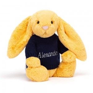 Jerséis Jellycat Bashful Sunshine Bunny with Personalised Navy Jumper 31cm x 12cm x 9cm Amarillo Costa Rica | 68215-GWYM