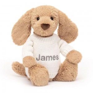 Jerséis Jellycat Bashful Toffee Puppy with Personalised Cream Jumper 31cm x 12cm x 9cm Marrones Costa Rica | 04678-BYXM