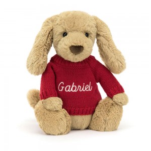 Jerséis Jellycat Bashful Toffee Puppy with Personalised Jumper 31cm x 12cm x 9cm Marrones Costa Rica | 89346-QXUI