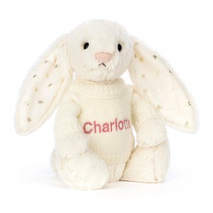 Jerséis Jellycat Bashful Twinkle Bunny with Personalised Cream Jumper 31cm x 12cm x 9cm Blancas Costa Rica | 87940-RIJA
