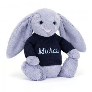 Jerséis Jellycat Bashful Viola Bunny with Personalised Navy Jumper 31cm x 12cm x 9cm Moradas Costa Rica | 54602-CUYW