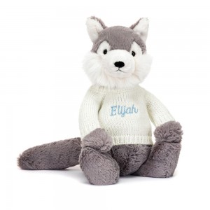 Jerséis Jellycat Bashful Wolf with Personalised Cream Jumper 31cm x 12cm x 9cm Gris Costa Rica | 02798-ESIV