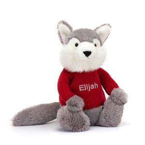 Jerséis Jellycat Bashful Wolf with Personalised Jumper 31cm x 12cm x 9cm Gris Costa Rica | 24196-LAOM