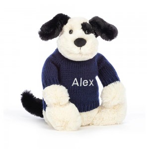 Jerséis Jellycat Bashful & Cream Puppy with Personalised Navy Jumper 31cm x 12cm x 9cm Blancas Costa Rica | 31598-SDCY