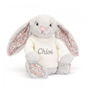 Jerséis Jellycat Blossom Silver Bunny with Personalised Cream Jumper 31cm x 12cm x 9cm Gris Costa Rica | 18435-IJCY