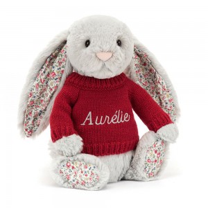 Jerséis Jellycat Blossom Silver Bunny with Personalised Jumper 31cm x 12cm x 9cm Gris Costa Rica | 92475-NQFJ