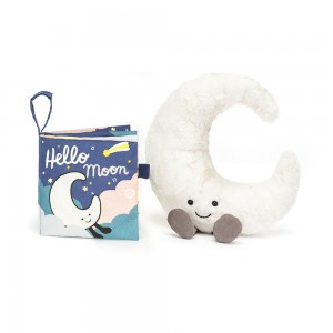 Juegos De Libros Y Juguetes Jellycat Hello Moon Fabric Book and Moon Medium Blancas Costa Rica | 94730-HLER