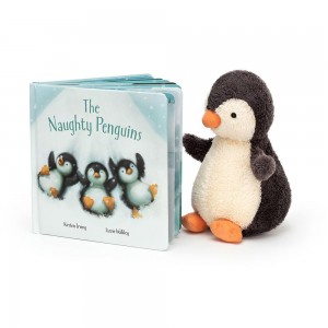 Juegos De Libros Y Juguetes Jellycat The Naughty Penguins Book and Peanut Penguin Medium Negras Costa Rica | 94083-DQGW