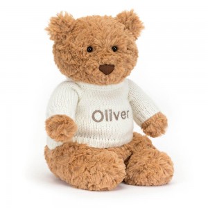 Juguetes Del Bebé Jellycat Bartholomew Bear with Personalised Cream Jumper 26cm x 12cm x 8cm Marrones Costa Rica | 52419-GTWD