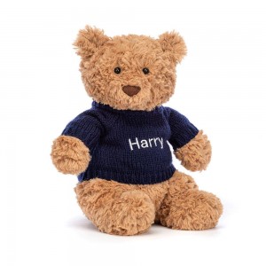 Juguetes Del Bebé Jellycat Bartholomew Bear with Personalised Navy Jumper 26cm x 12cm x 8cm Marrones Costa Rica | 95386-NFWY