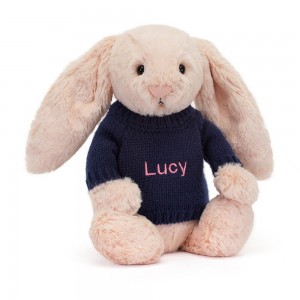 Juguetes Del Bebé Jellycat Bashful Blush Bunny with Personalised Navy Jumper 31cm x 12cm x 9cm Rosas Costa Rica | 62815-AQPR