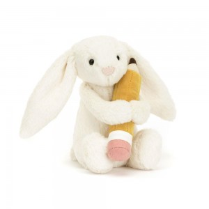 Juguetes Del Bebé Jellycat Bashful Bunny with Pencil 18cm x 9cm x 8cm Blancas Costa Rica | 80496-ARNH