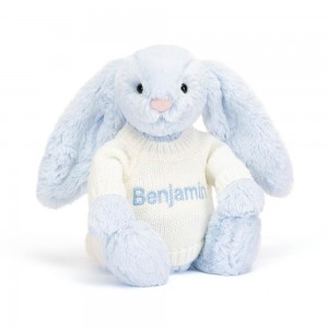 Juguetes Del Bebé Jellycat Bashful Bunny with Personalised Cream Jumper 31cm x 12cm x 9cm Azules Costa Rica | 05938-JVTO