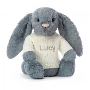 Juguetes Del Bebé Jellycat Bashful Dusky Bunny with Personalised Cream Jumper 31cm x 12cm x 9cm Azules Costa Rica | 61294-XESN